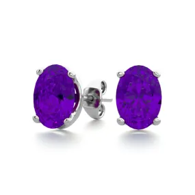 1 1/2 Carat Oval Shape Amethyst Stud Earrings In Sterling Silver