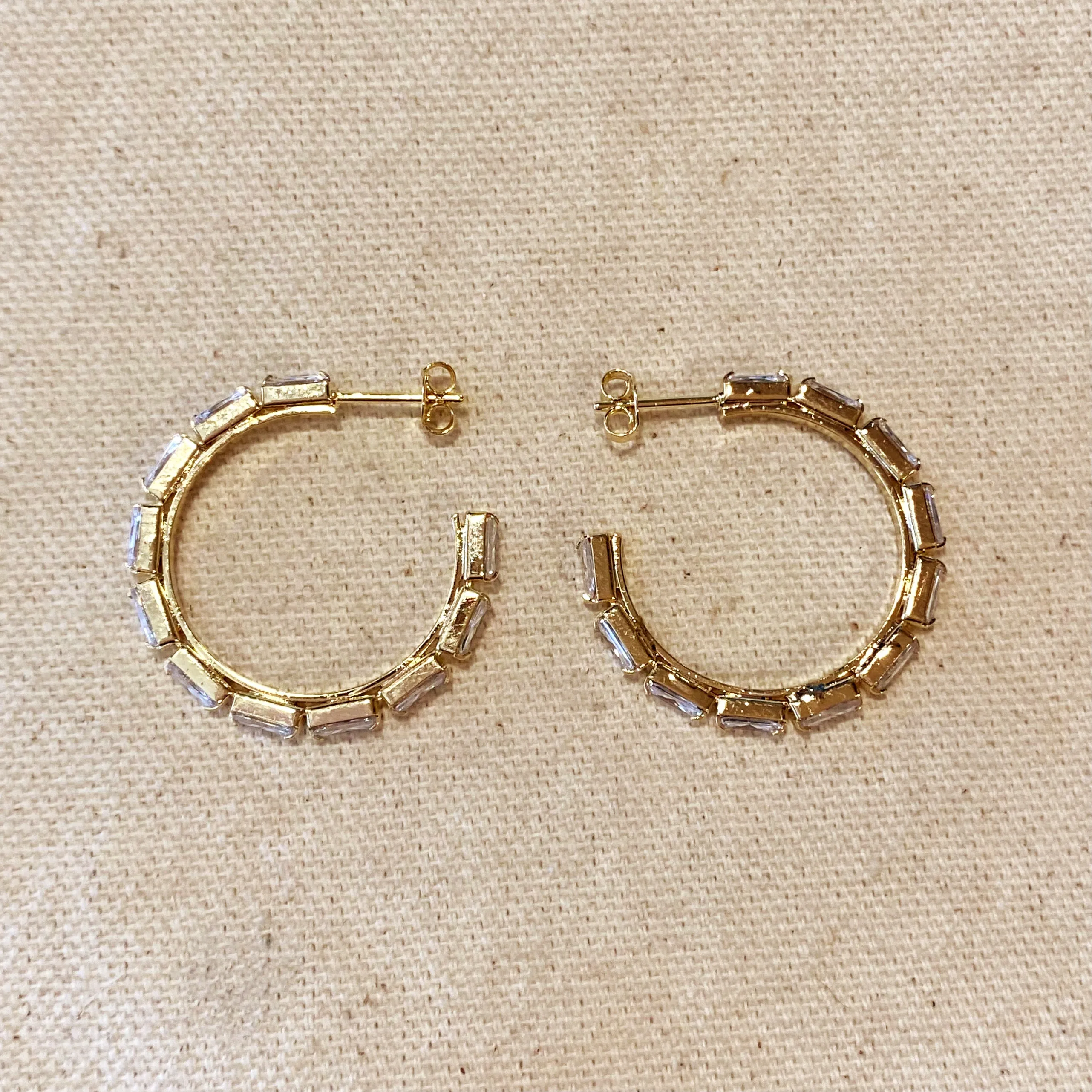 18k Gold Filled Baguette Cubic Zircon Hoop Earrings