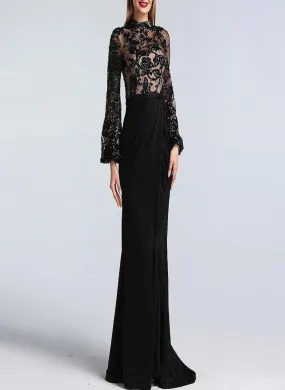 Alaya Black Long Sleeves Mermaid  Evening Dress