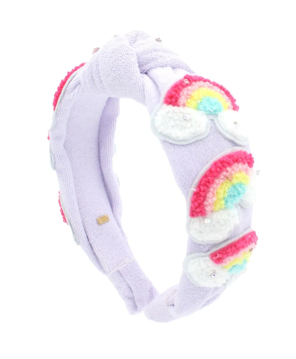 Bari Lynn Patch Rainbow Terry Knot Headband - Lavender