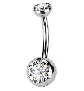 Bezel Clear CZ Titanium Threadless Belly Button Ring