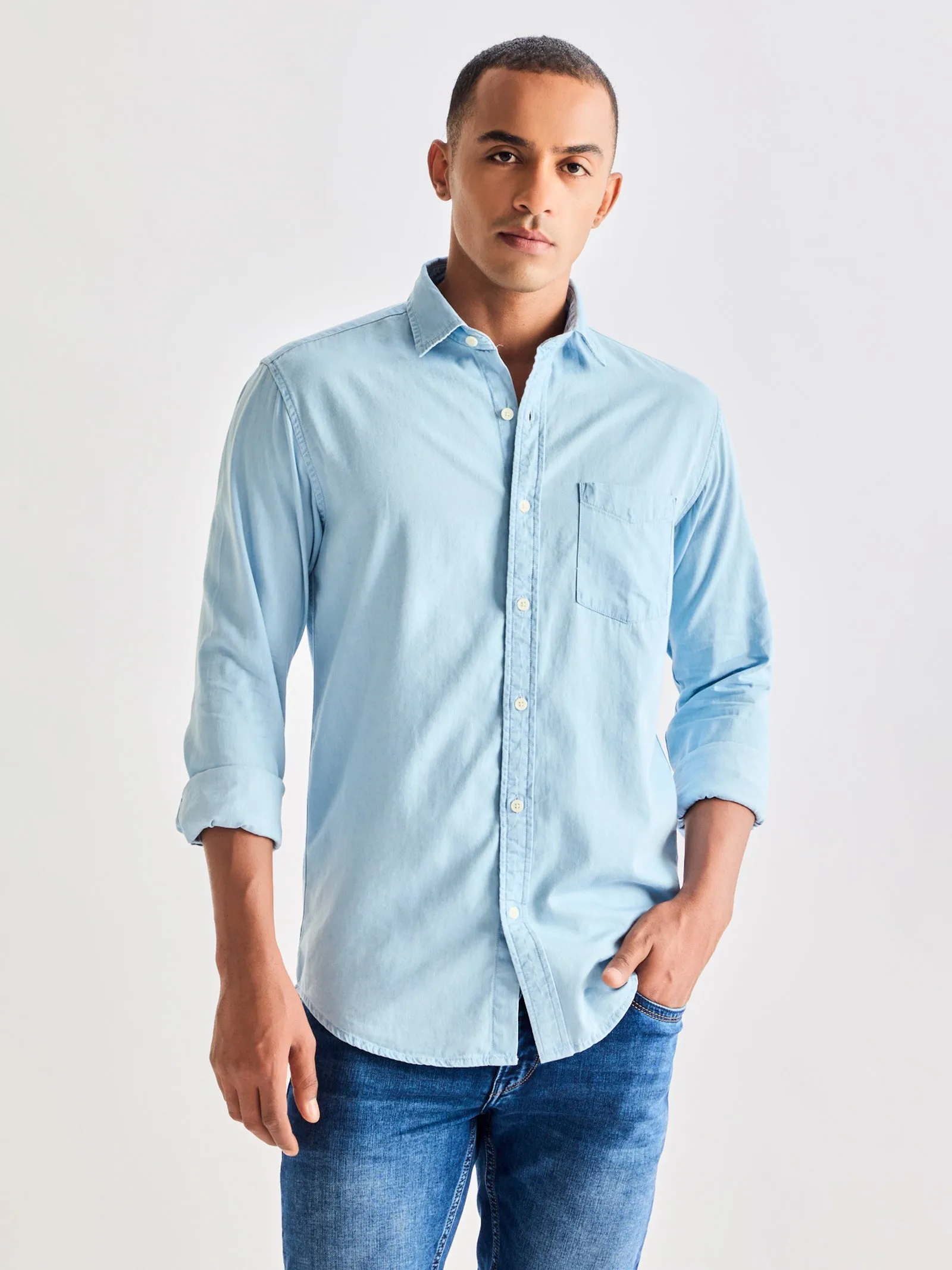 Blue Silky Denim Shirt