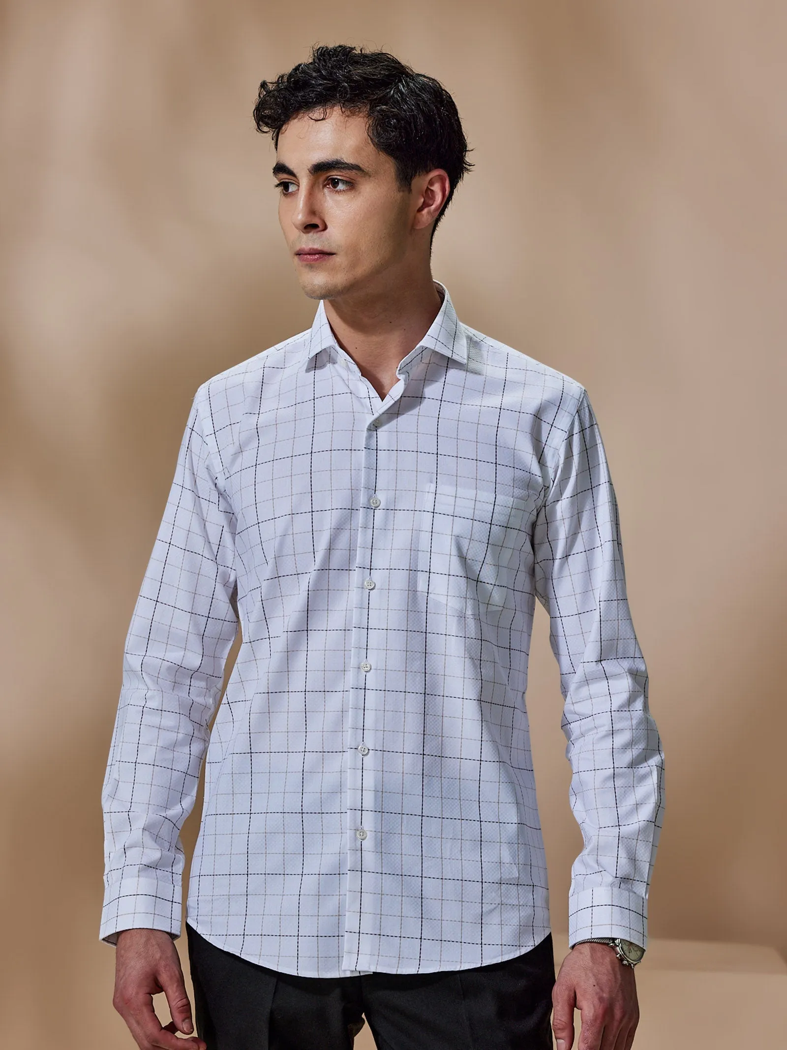 Brown Checked Giza Formal Shirt