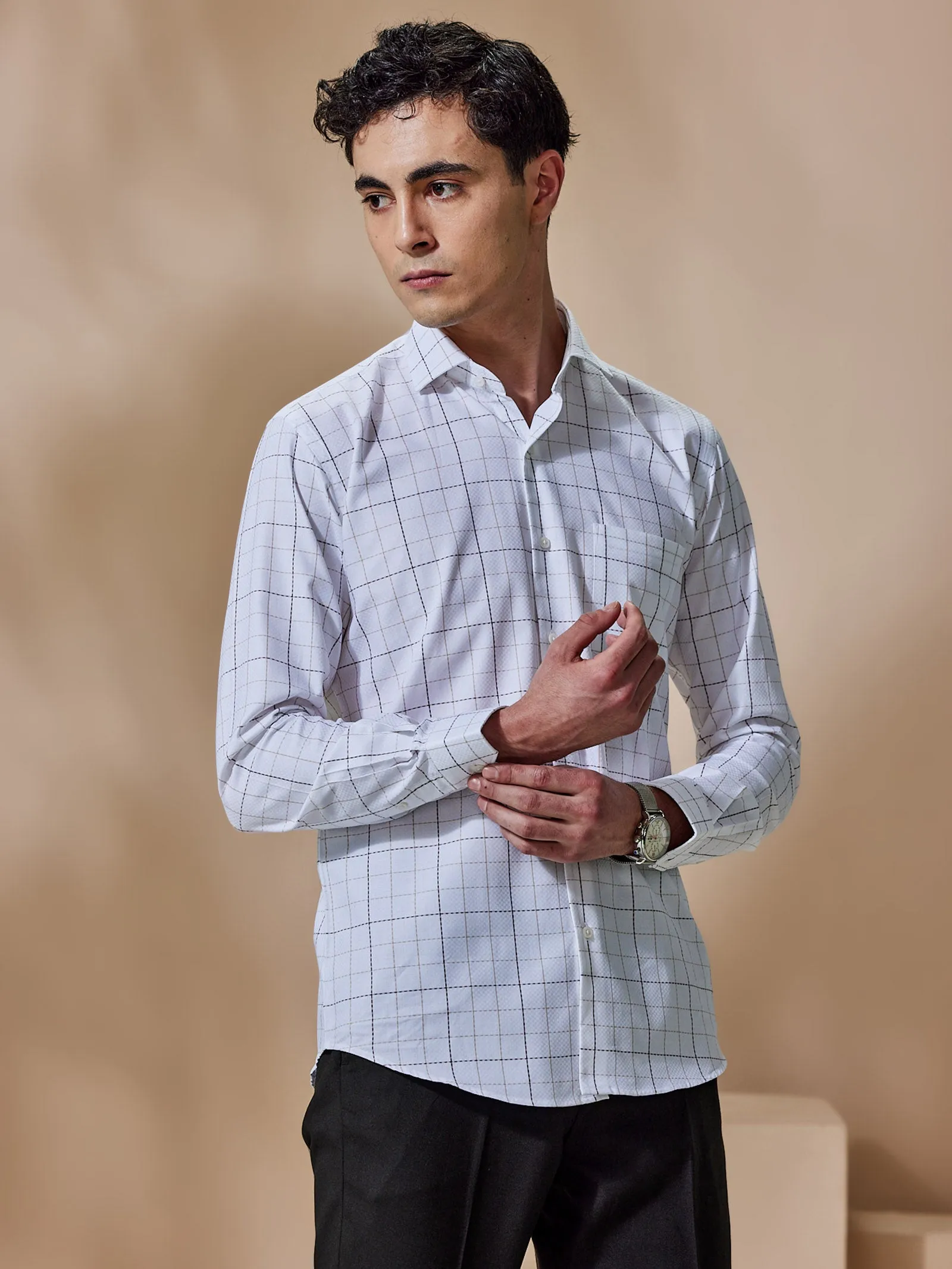 Brown Checked Giza Formal Shirt