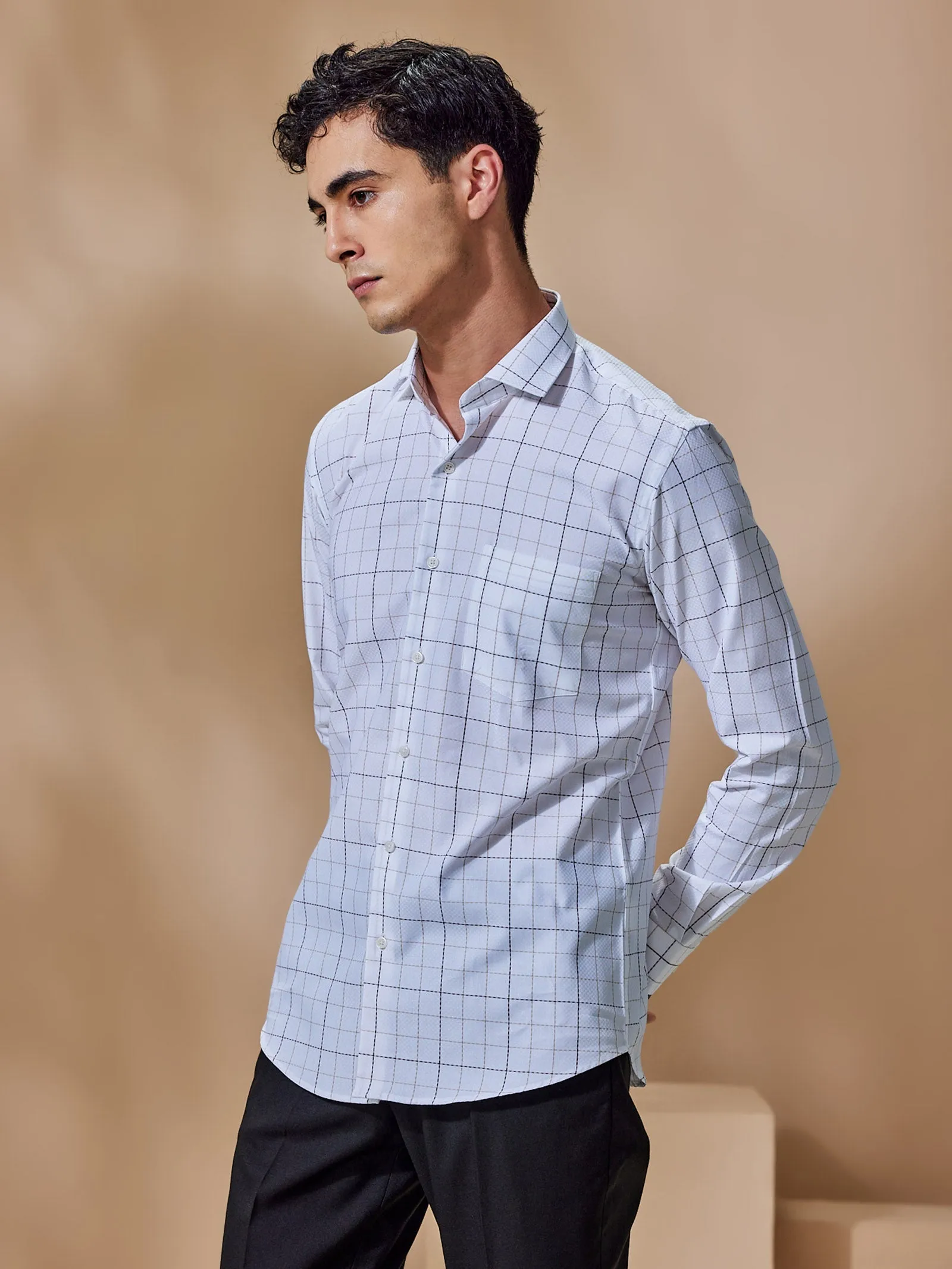 Brown Checked Giza Formal Shirt