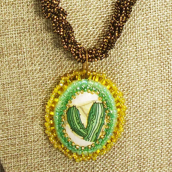 Calantha Bead Embroidery Pendant Kumihimo Necklace