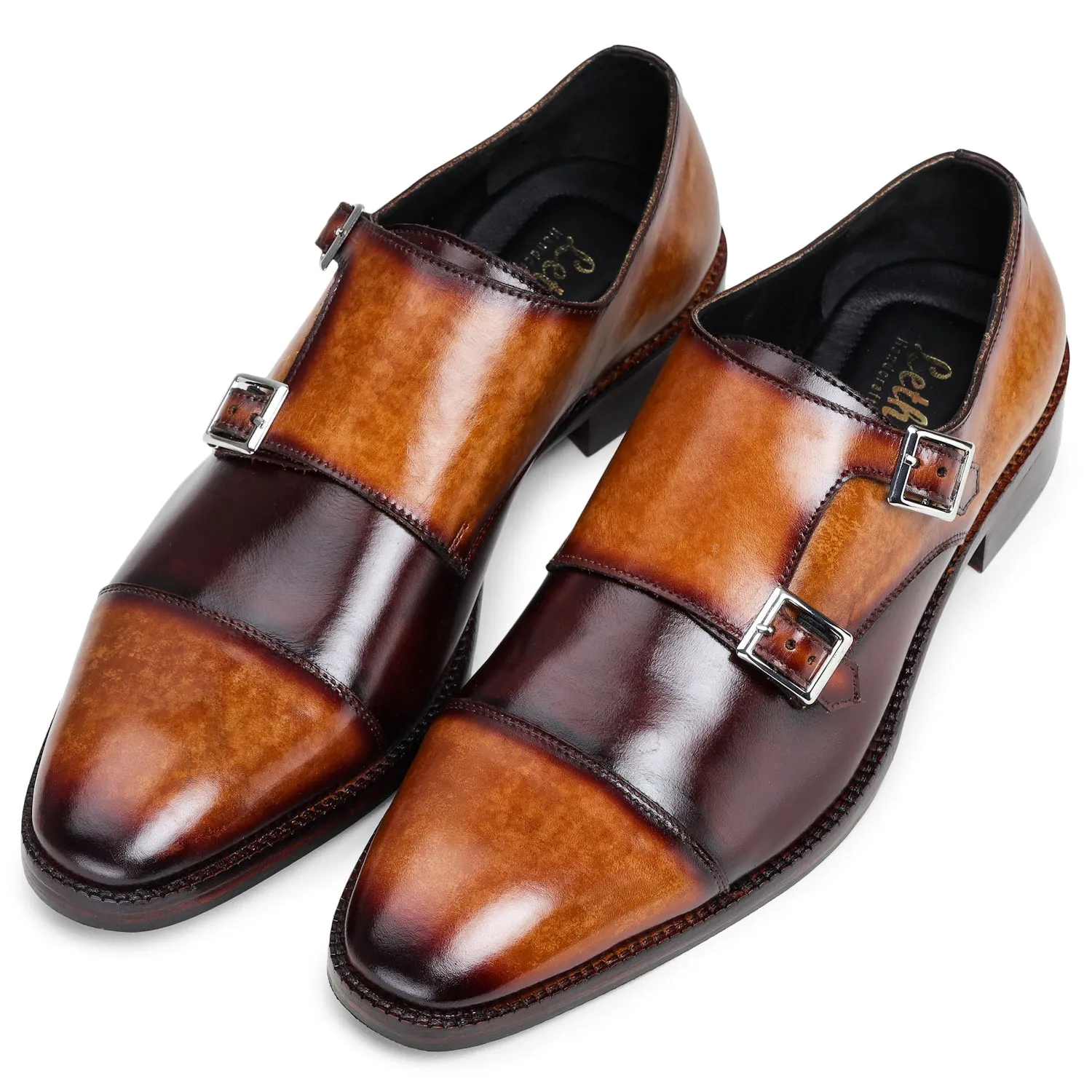 Captoe Double Monk Strap - Tan & Brown