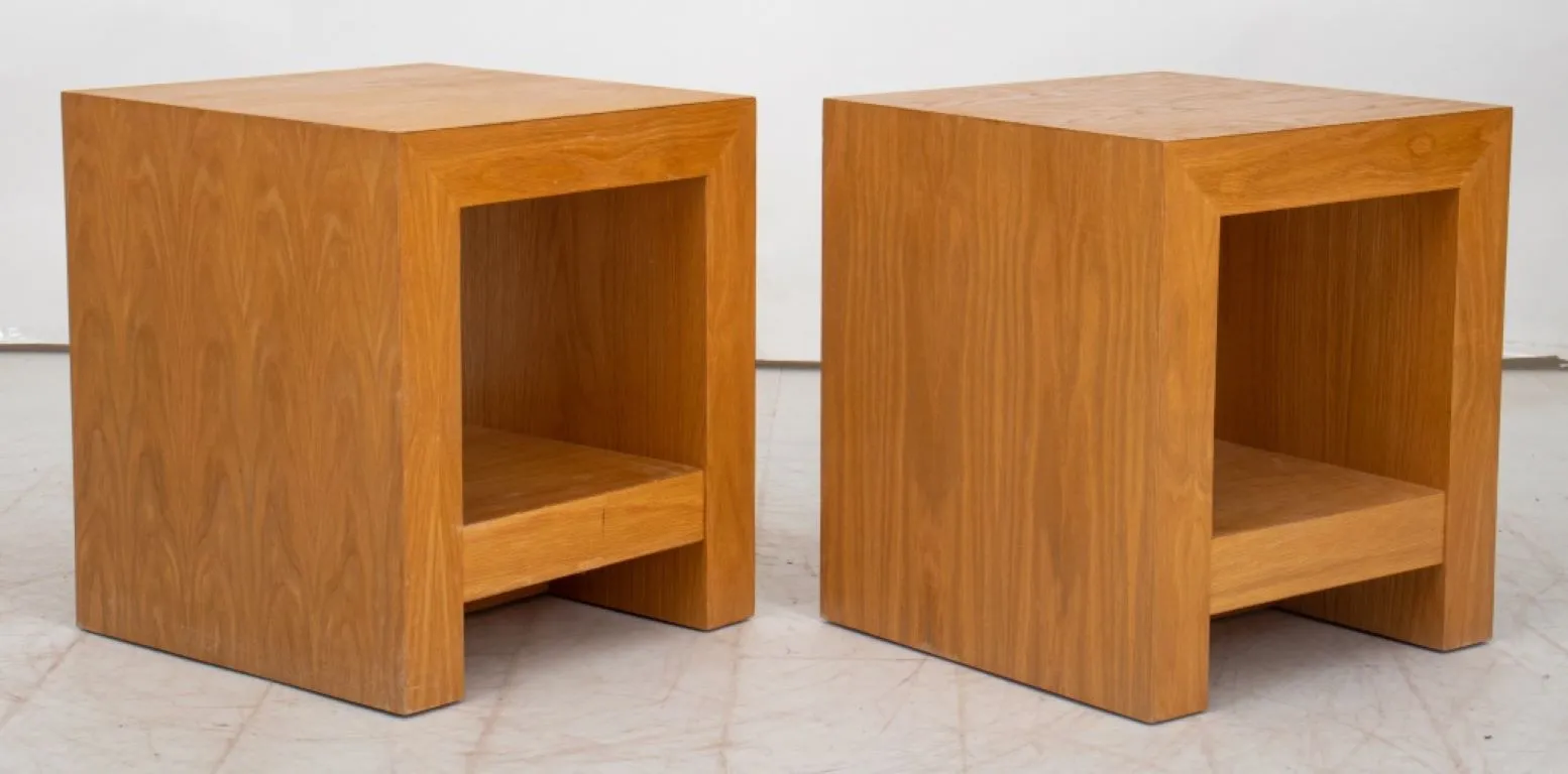 Composite Wood Cube End Tables, Pair