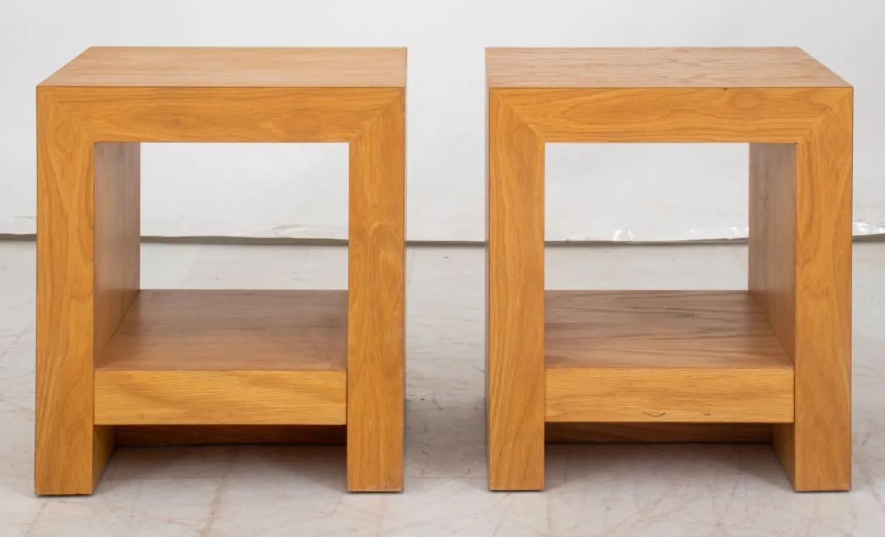 Composite Wood Cube End Tables, Pair