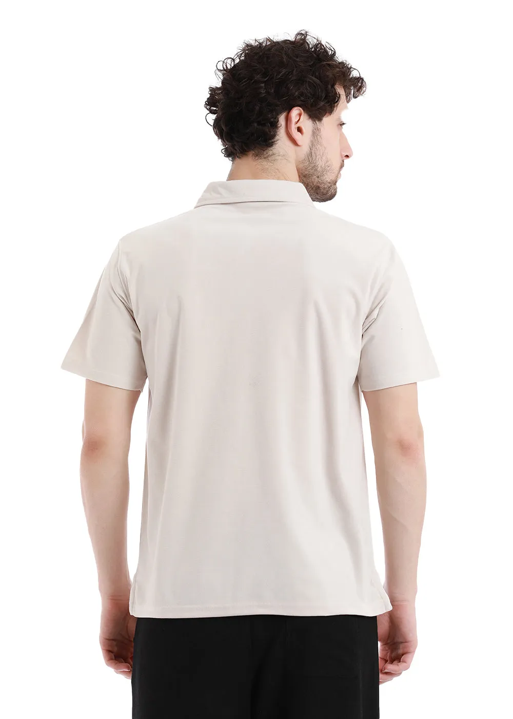 Cream Beige Zip polo T-shirt