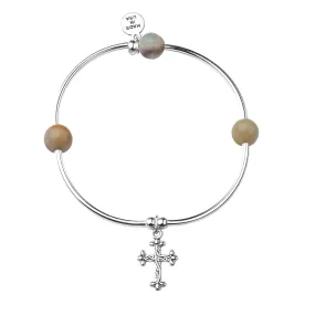 Cross | Soft Bangle Charm Bracelet | Amazonite