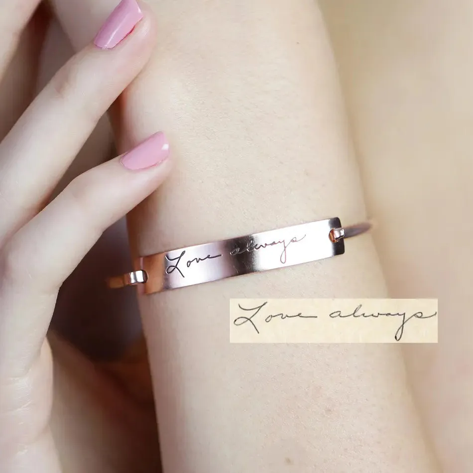 Custom Actual Handwriting Jewelry Handwriting Bangle Engrave Signature Bracelet Sentimental Gift Mother Gift