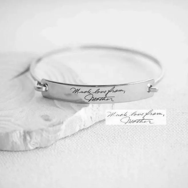 Custom Actual Handwriting Jewelry Handwriting Bangle Engrave Signature Bracelet Sentimental Gift Mother Gift