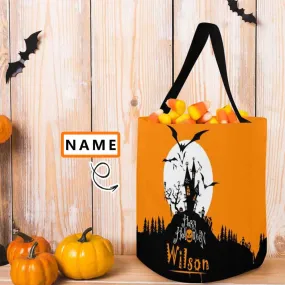 Custom Name Bat Castle Halloween Trick or Treat Colorful Tote Bags (8.26 x 7.87)