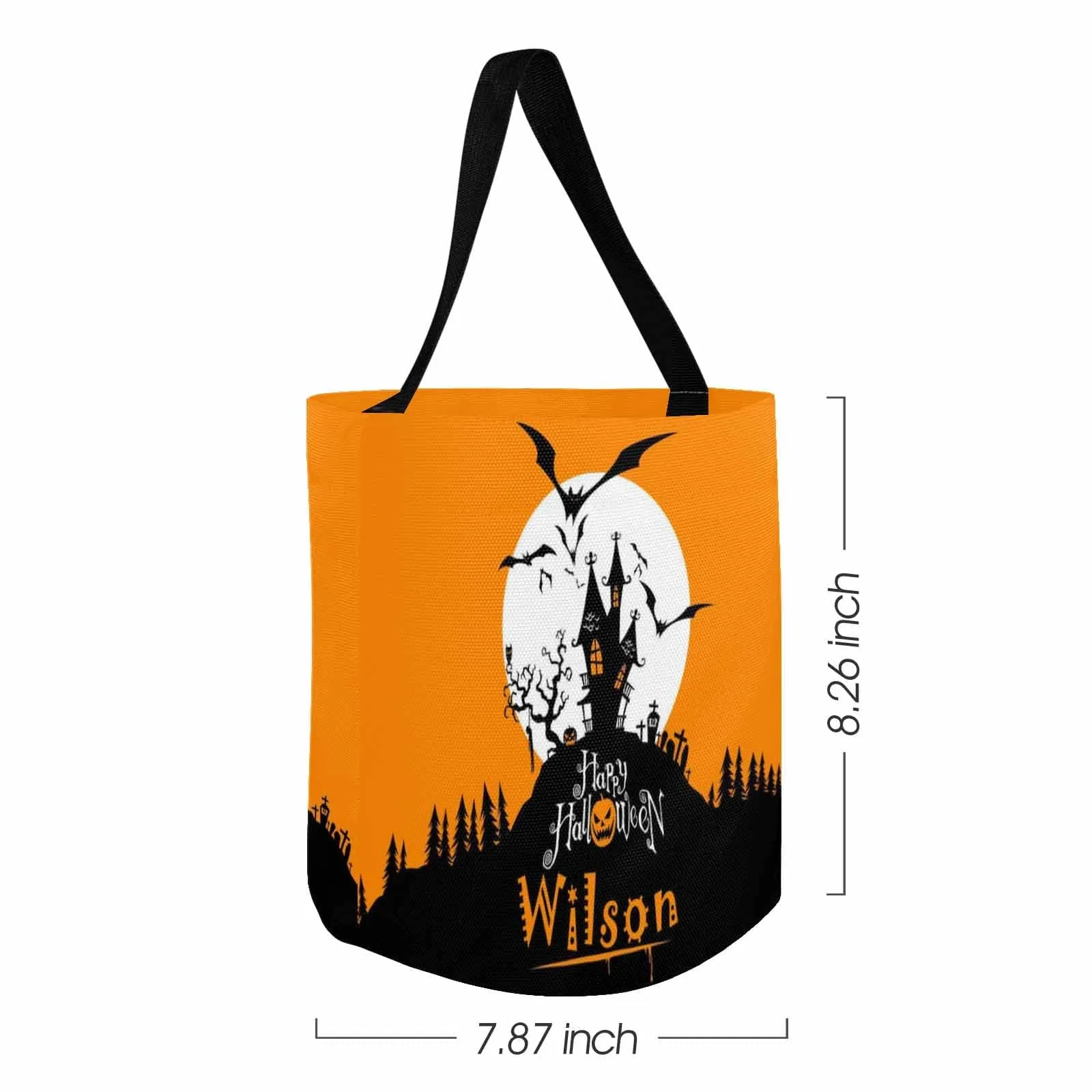 Custom Name Bat Castle Halloween Trick or Treat Colorful Tote Bags (8.26 x 7.87)