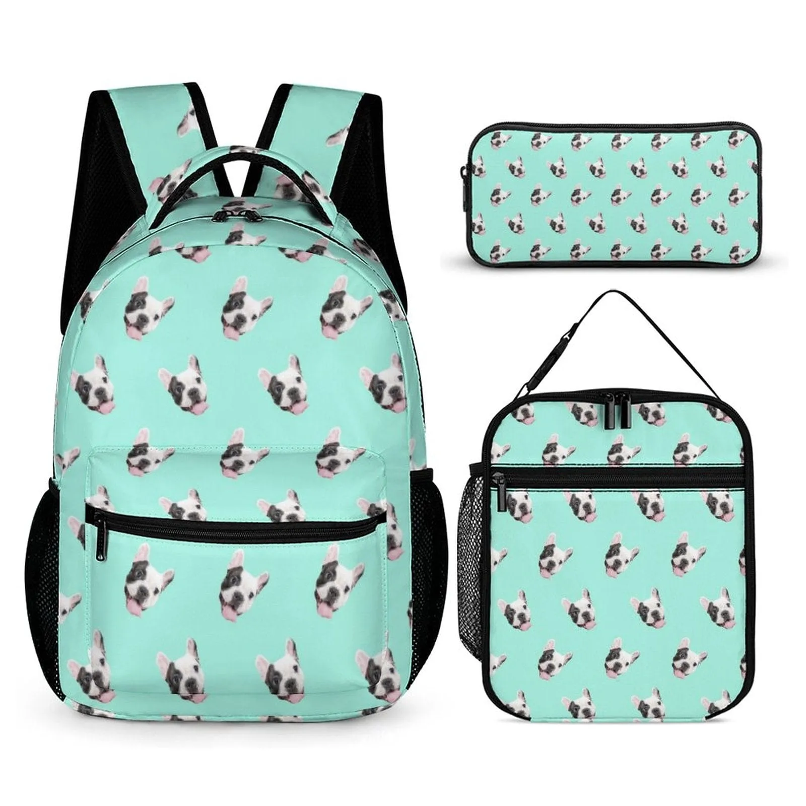 Custom Pet Face 3 in 1 Personalized School Backpack School Lunch Bag Pencil Case