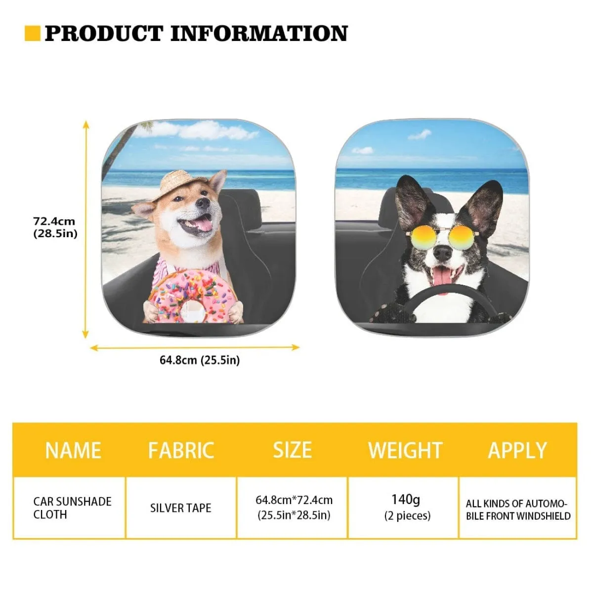 Custom Pet Photo Funny Car Windshield Sun Shade 2-Piece Personalized Car Front Sunshade