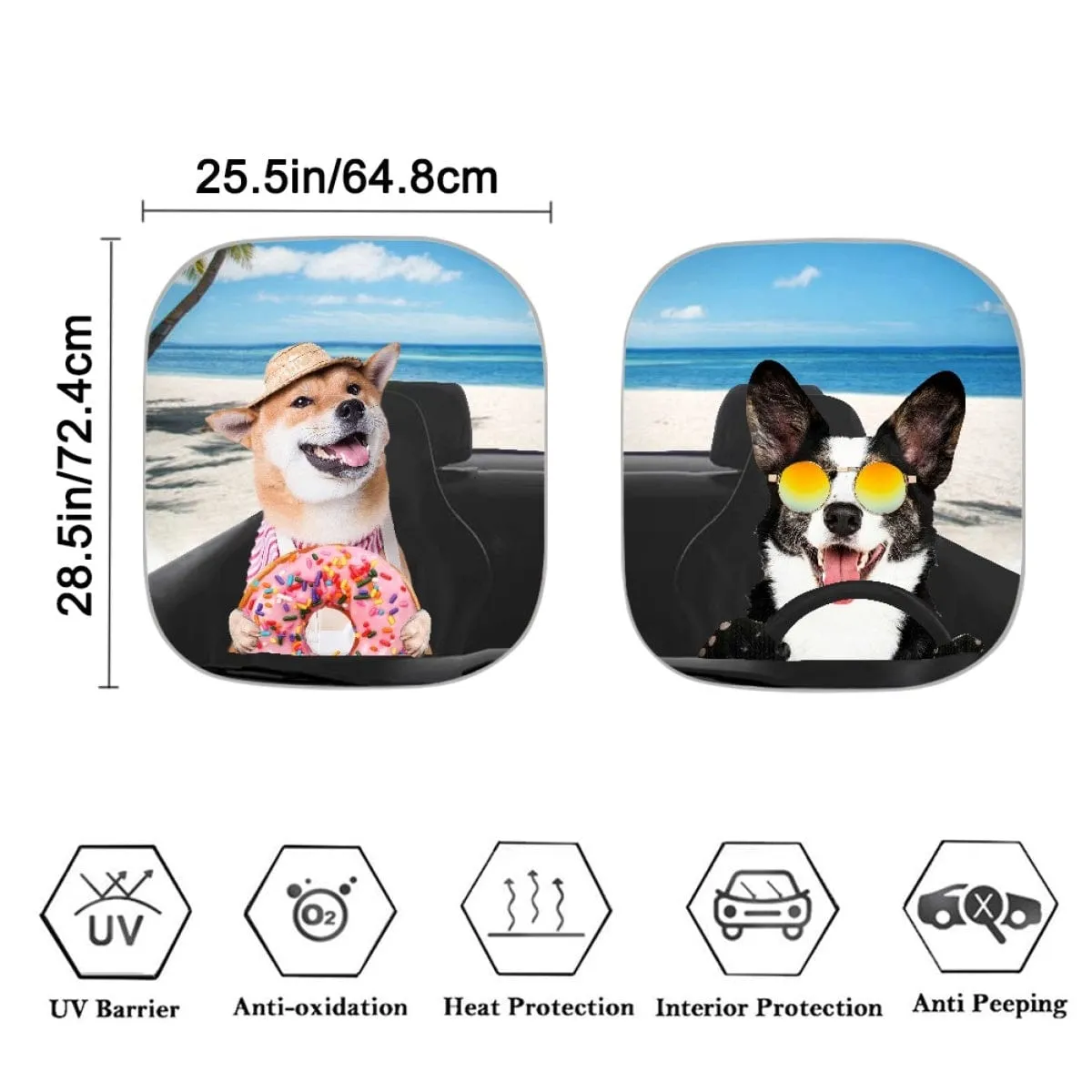 Custom Pet Photo Funny Car Windshield Sun Shade 2-Piece Personalized Car Front Sunshade