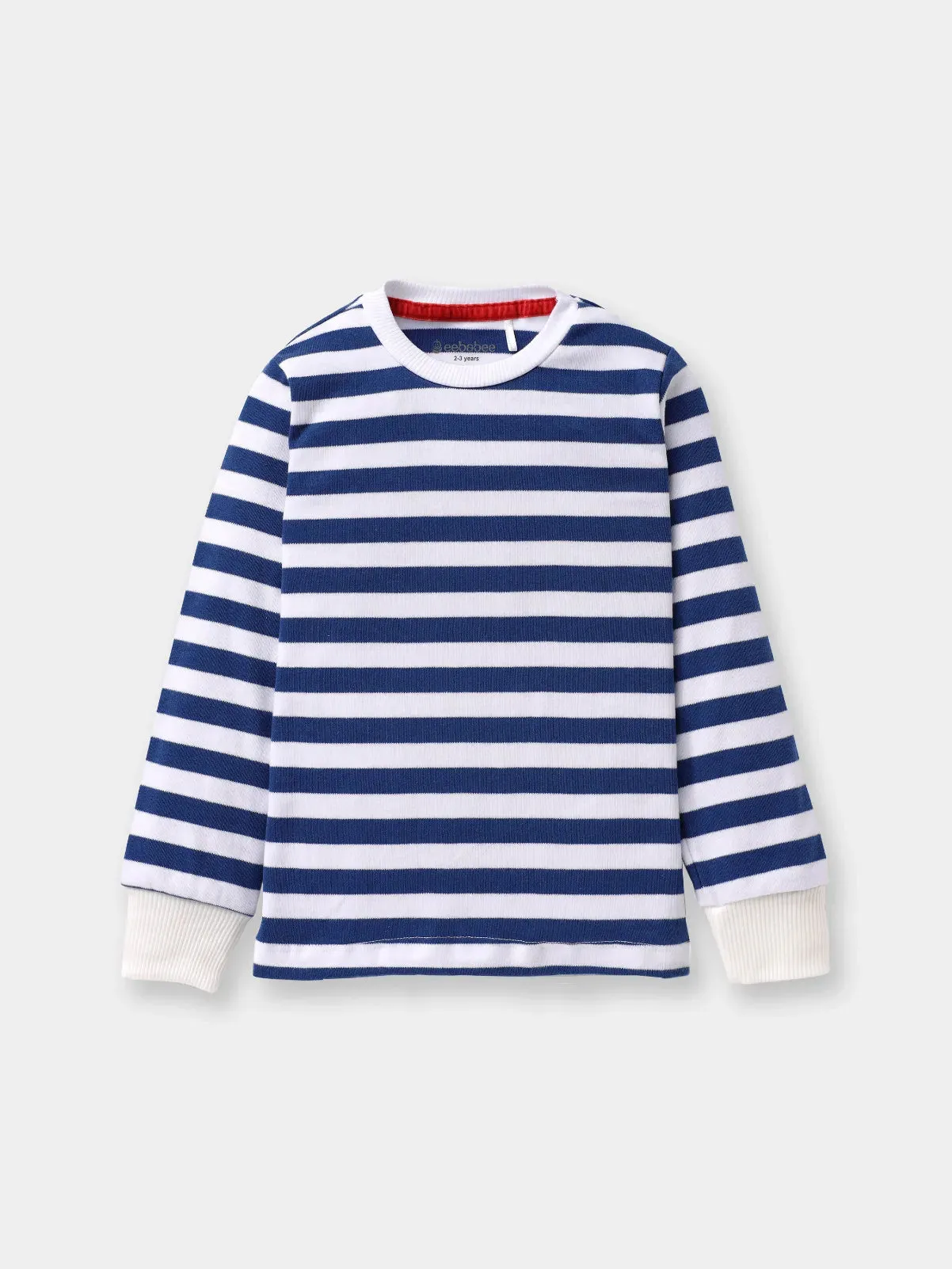 Full sleeve blue & white cuff t-shirt for baby