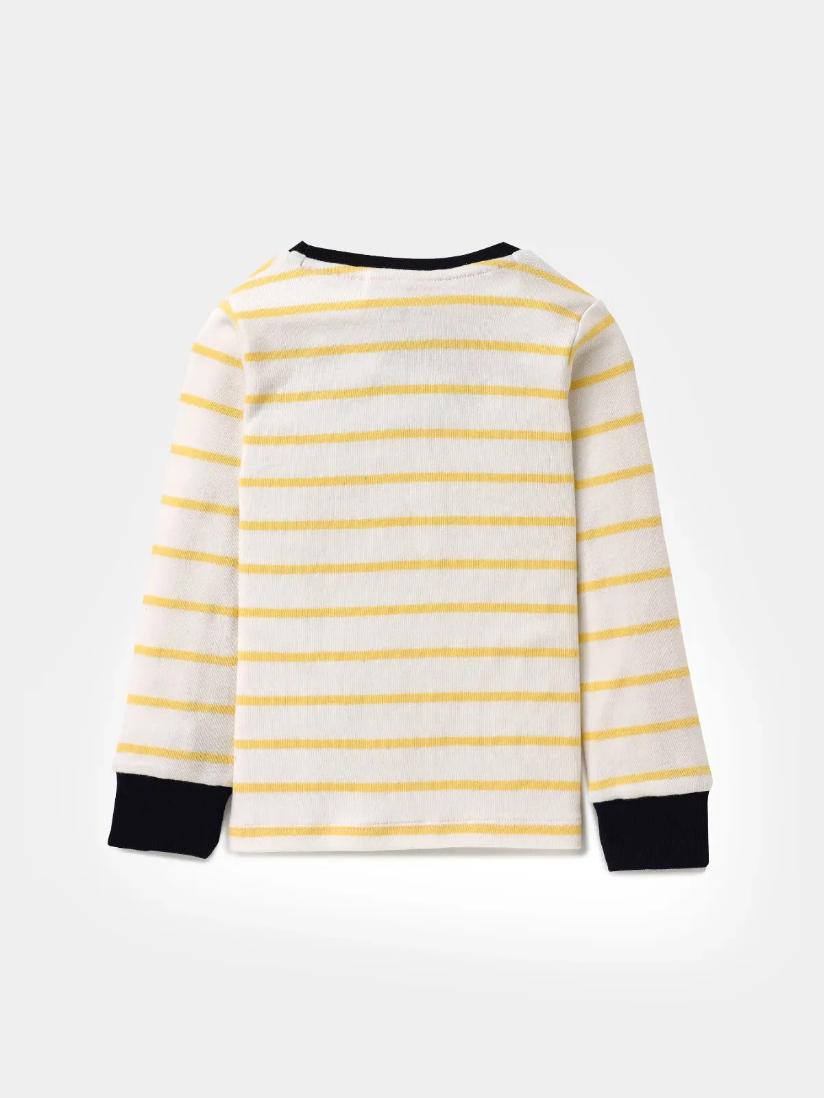 Full sleeve yellow stripe pattern in white cuff t-shirt for baby