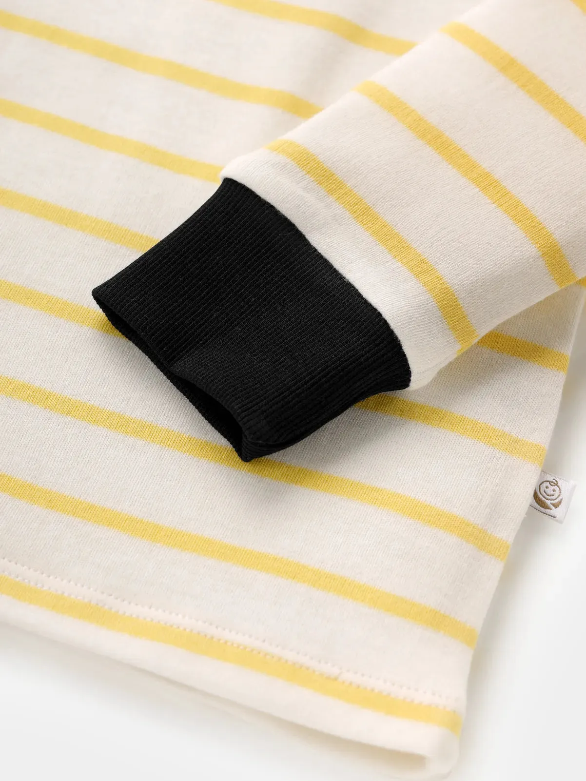 Full sleeve yellow stripe pattern in white cuff t-shirt for baby