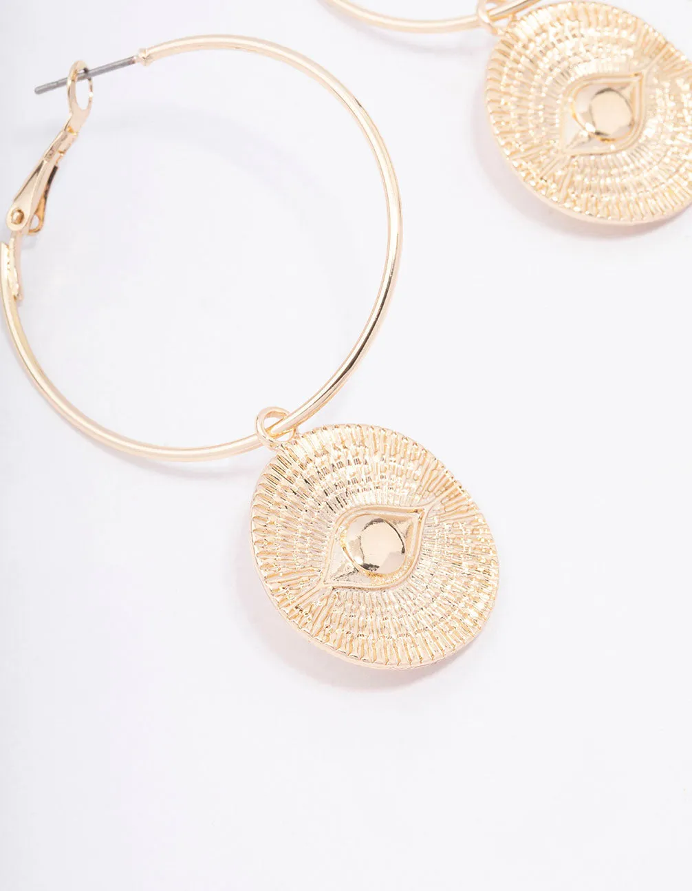 Gold Evil Eye Pendant Hoop Earrings