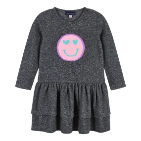 Hacci Flip Sequin Smiley Face Dress | Charcoal