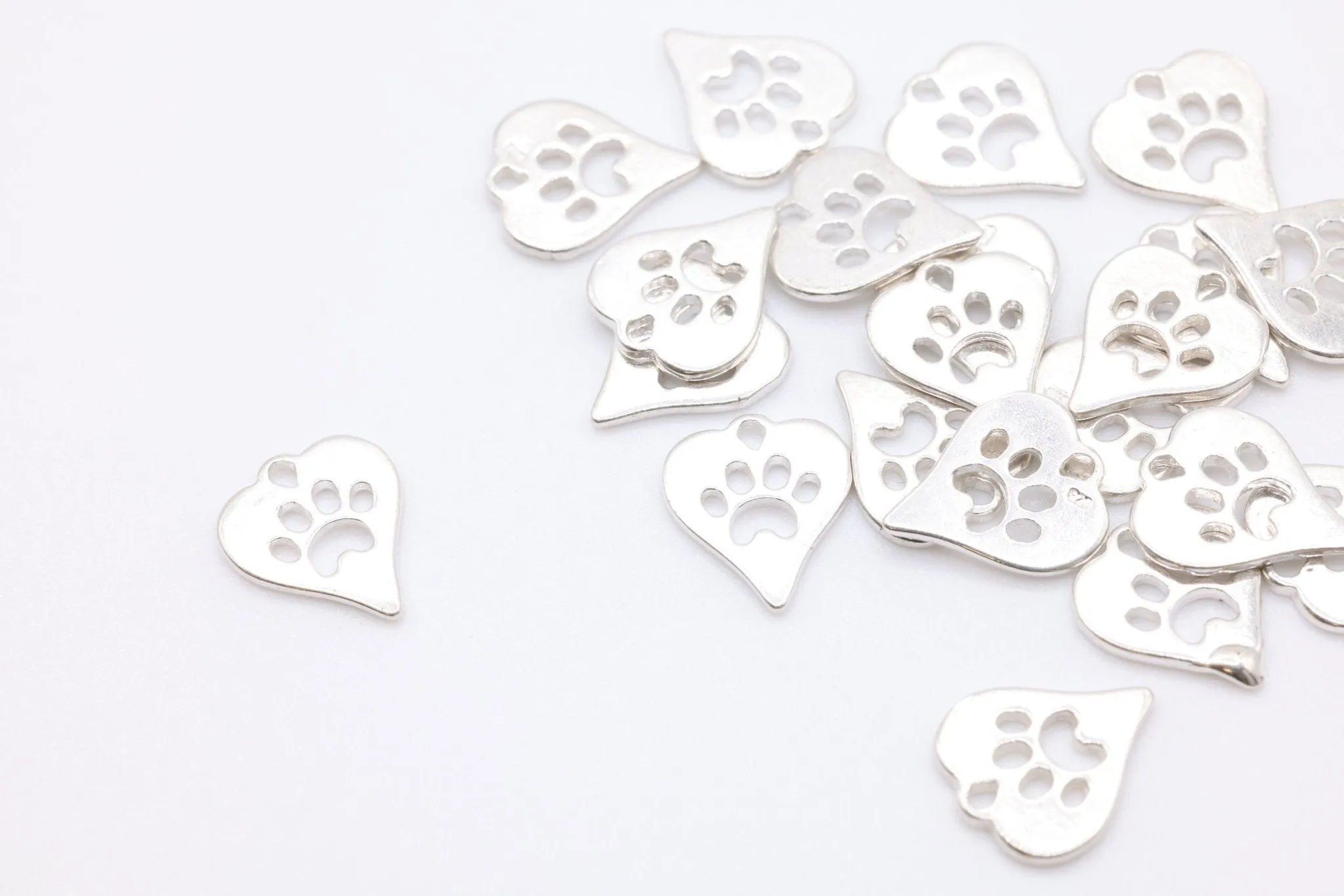 Heart Dog Cat Paw Charm, Sterling Silver, Paw Cut Out Charm, Animal Paw, Dog Foot Print