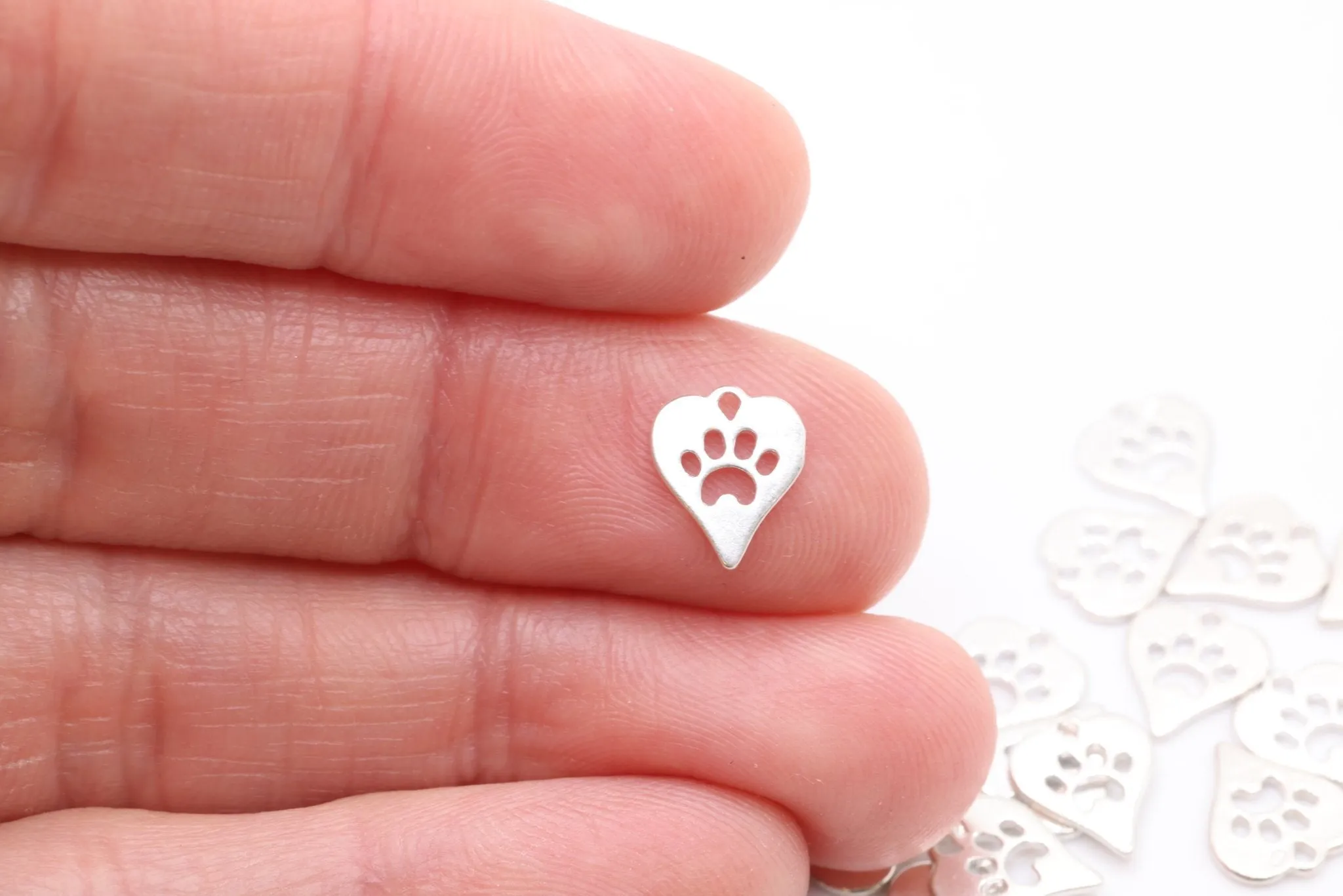 Heart Dog Cat Paw Charm, Sterling Silver, Paw Cut Out Charm, Animal Paw, Dog Foot Print