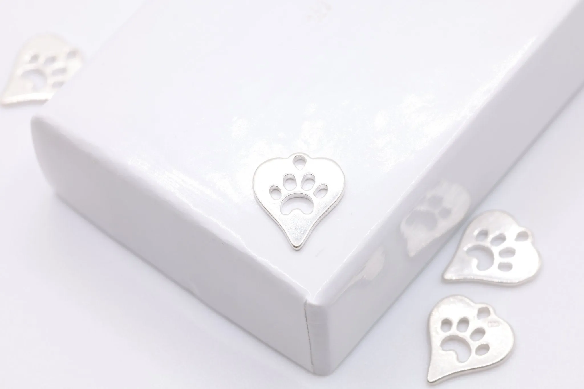 Heart Dog Cat Paw Charm, Sterling Silver, Paw Cut Out Charm, Animal Paw, Dog Foot Print