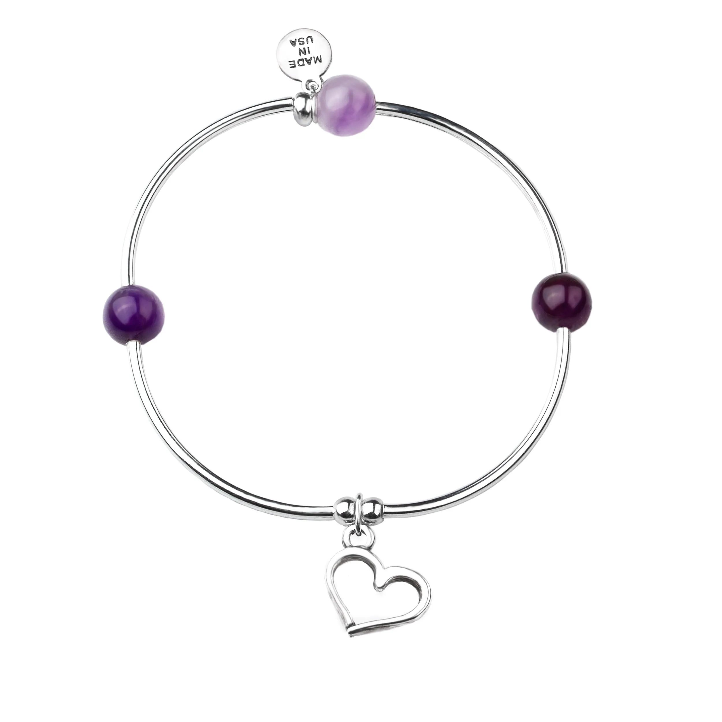 Heart | Soft Bangle Charm Bracelet | Amethyst