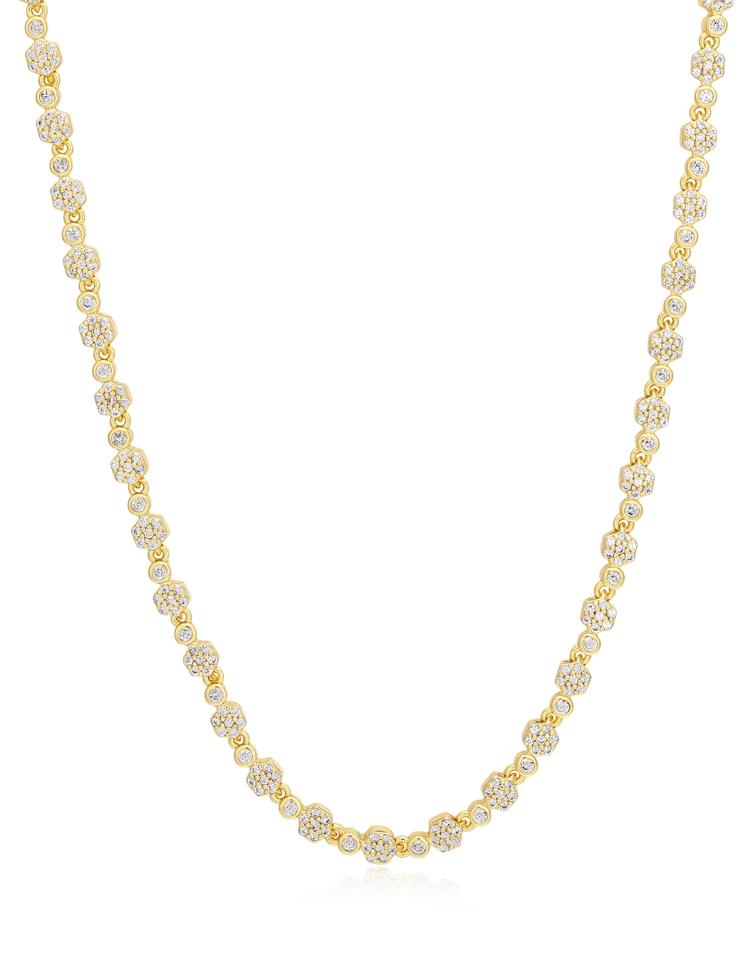 Hex Pave Disc Necklace- Gold