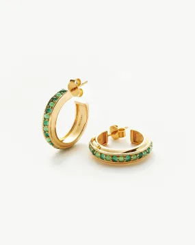 Hot Rox Gemstone Medium Hoop Earrings | 18ct Gold Plated Vermeil/Green Onyx & Chalcedony