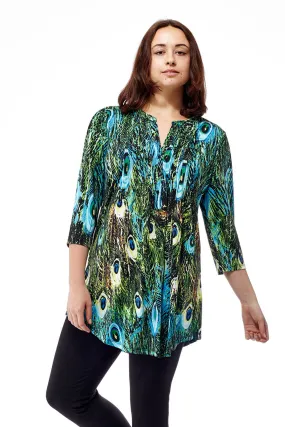 La Cera Pleat Front Printed Tunic Peacock