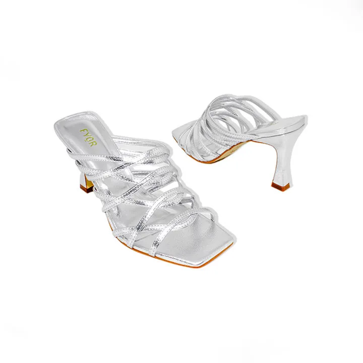 Metallic Criss-Cross Strap Heeled Sandal BWR 068