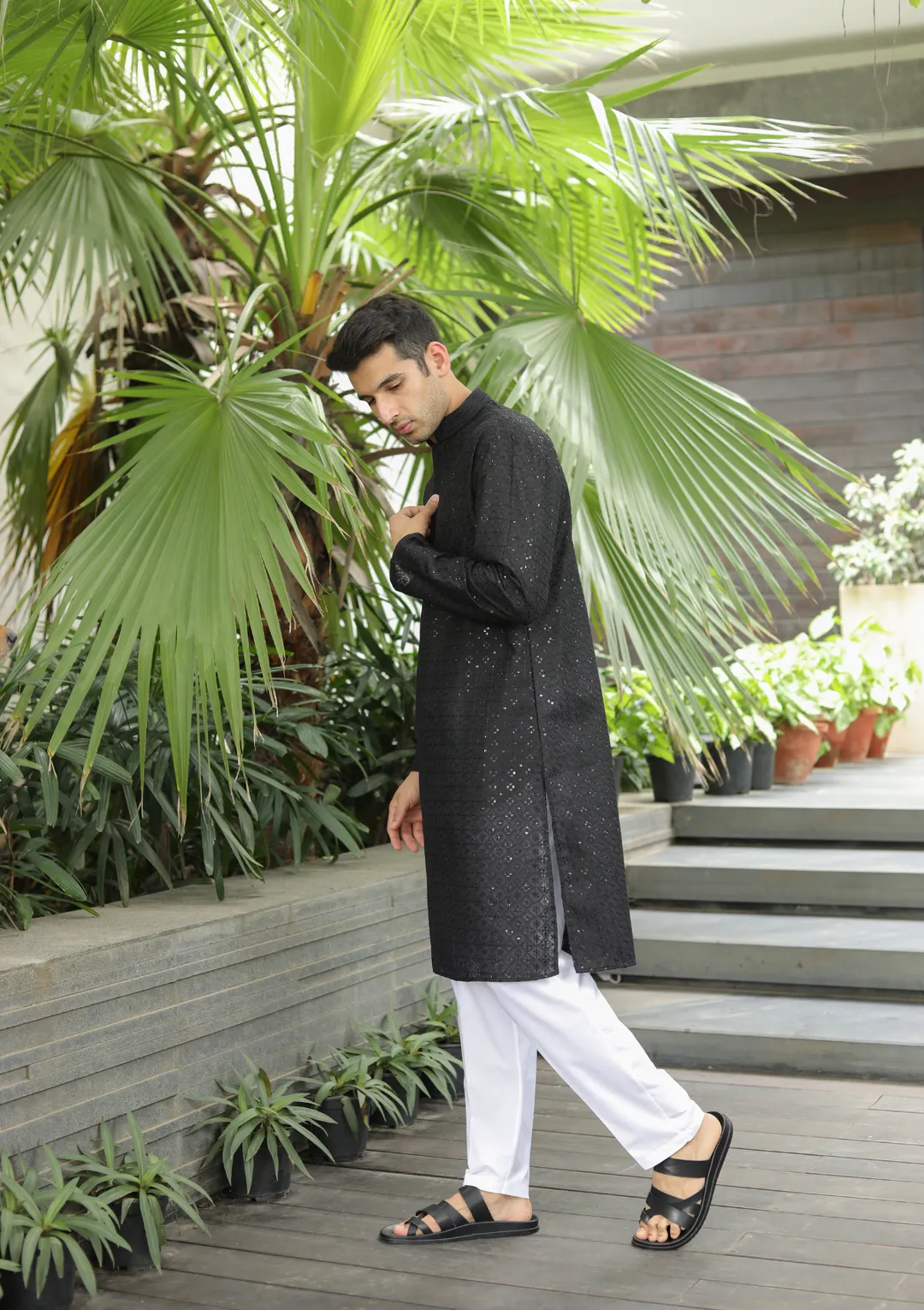 Nawab Mens Machine Chikankari Kurta & Pyjama Set