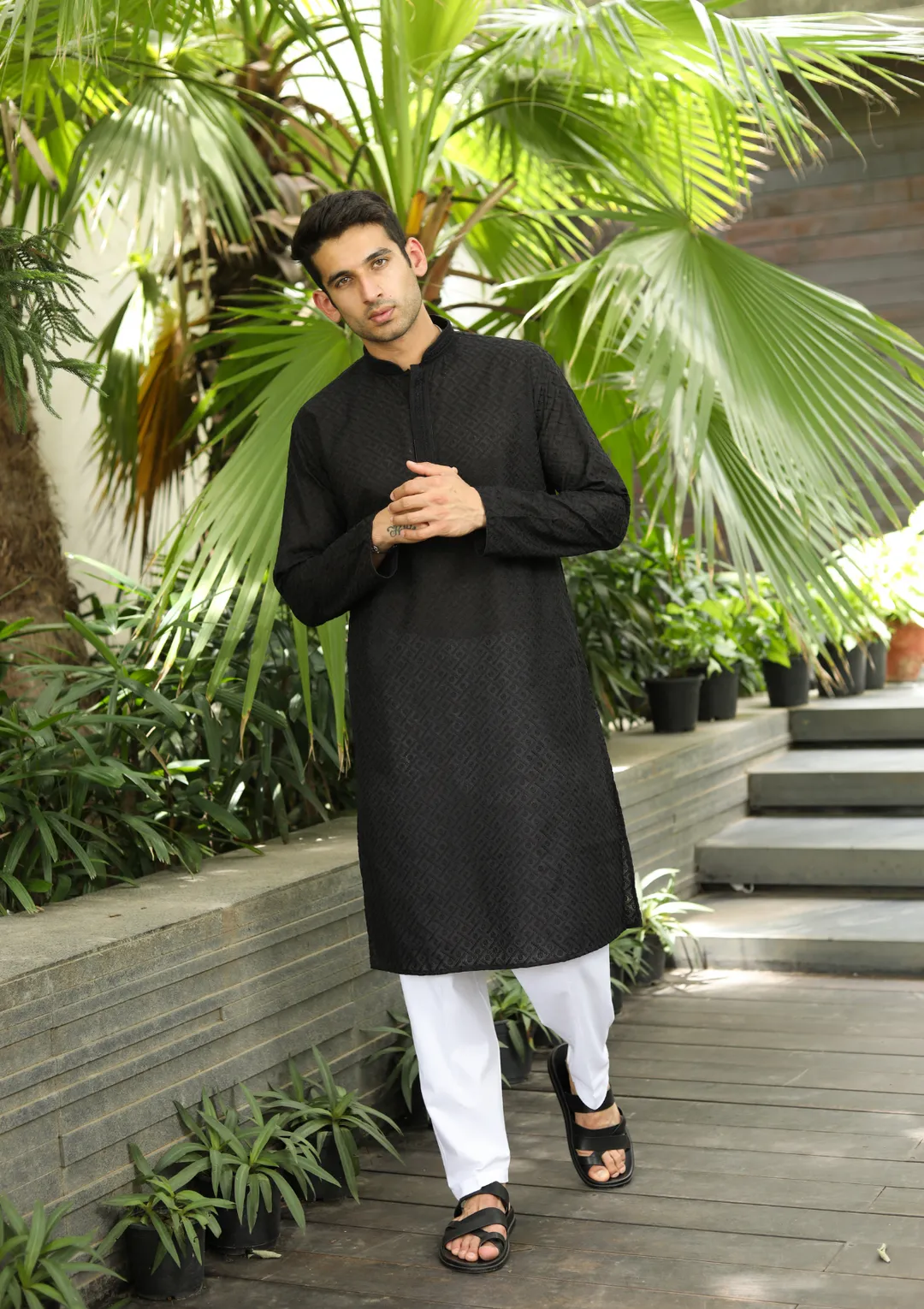 Nawab Mens Machine Chikankari Kurta & Pyjama Set