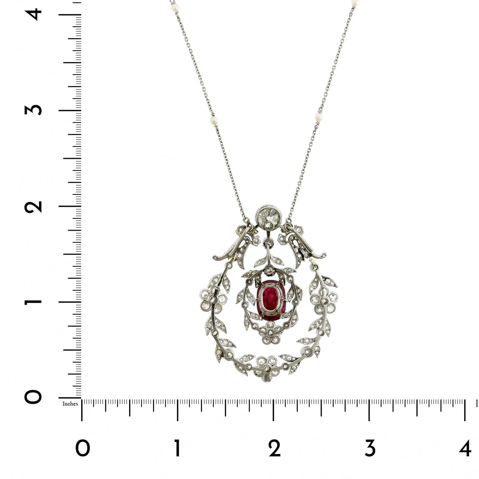 Platinum Vintage Set Ruby & European Diamond Necklace