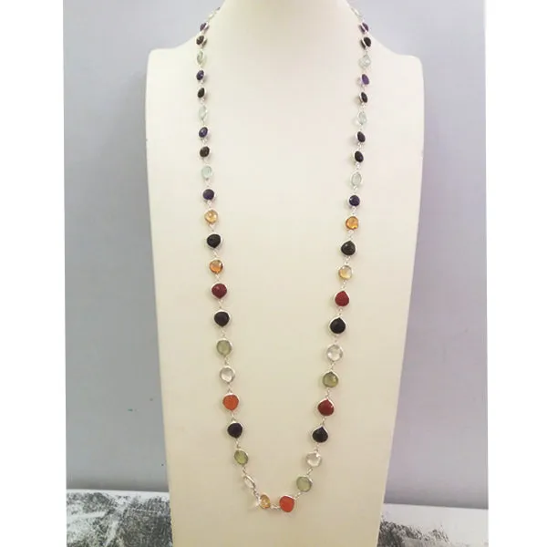 Prehnite, Smokey Quartz, Citrine, Carnelian, Amethyst & Clear Quartz Jeweled Chain Necklace