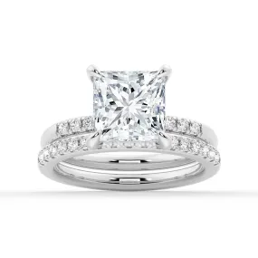 Princess Cut Moissanite With Hidden Halo Bridal Set in Sterling Silver