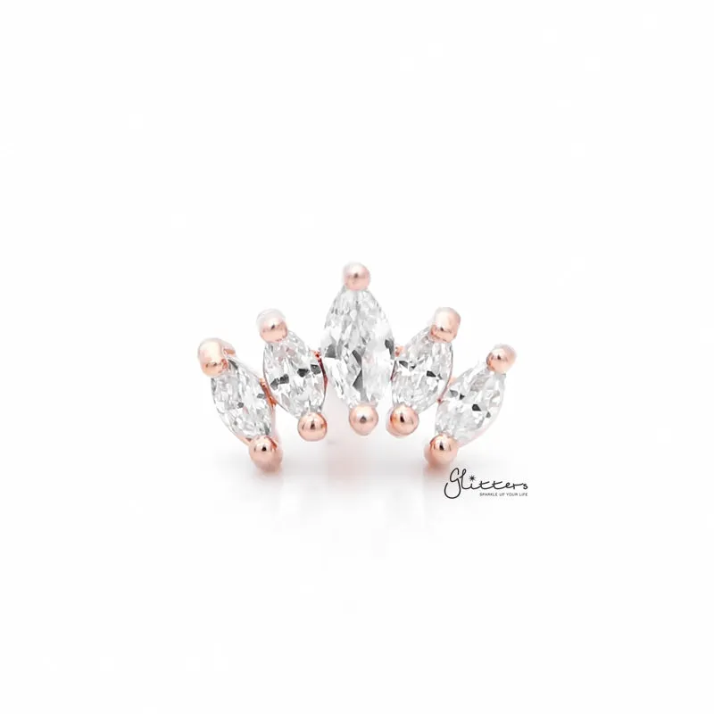 Prong Set Marquise CZ Tragus Cartilage Barbell Stud - Rose Gold