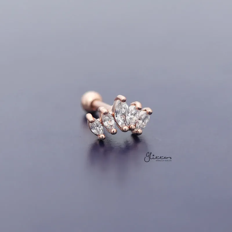 Prong Set Marquise CZ Tragus Cartilage Barbell Stud - Rose Gold