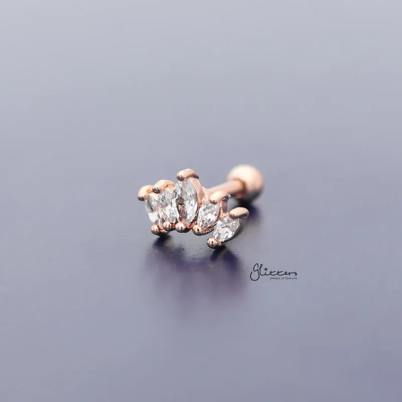 Prong Set Marquise CZ Tragus Cartilage Barbell Stud - Rose Gold