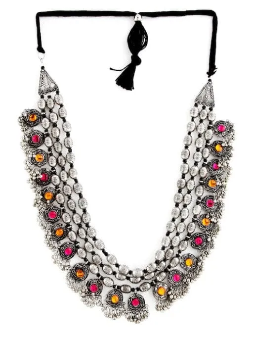 Rubans Oxidised Boho Colorstone Statement Necklace