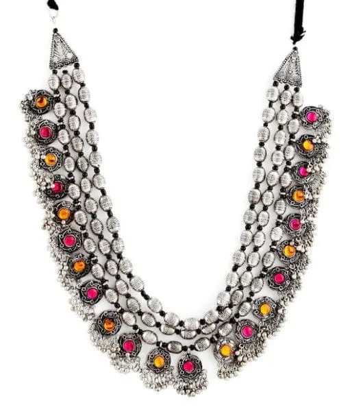 Rubans Oxidised Boho Colorstone Statement Necklace