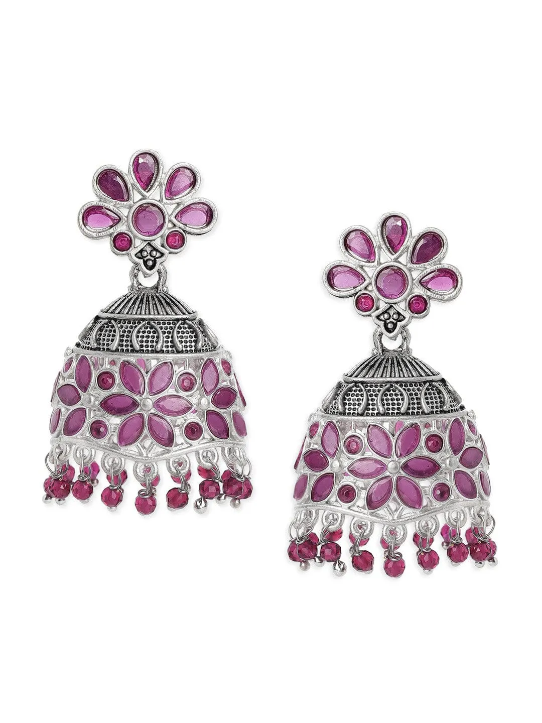 Rubans Oxidized Jhumkas With Ruby Stones