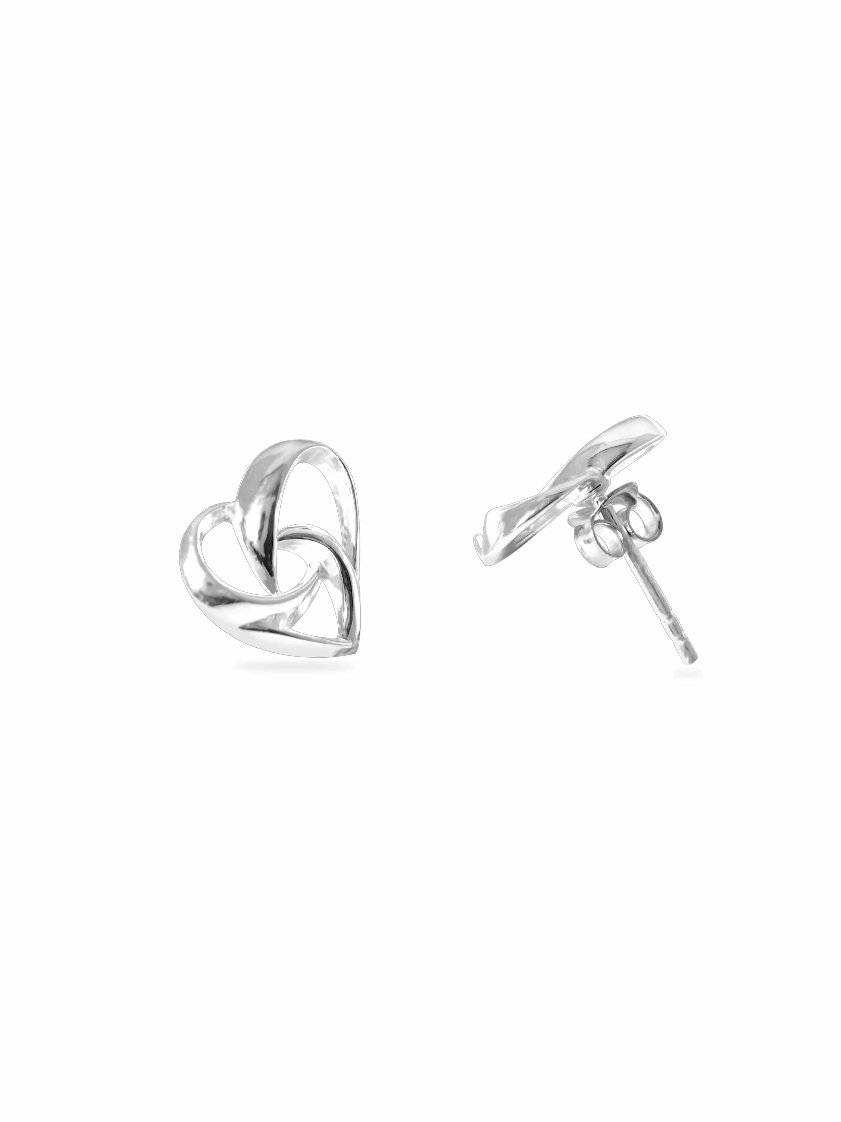 Rubans Silver Rhodium-Plated Heart Shaped Studs Earrings