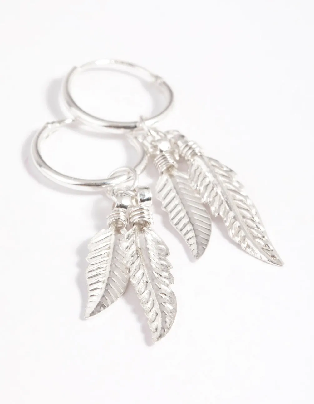 Sterling Silver Leaves Huggie Hoop Earrings