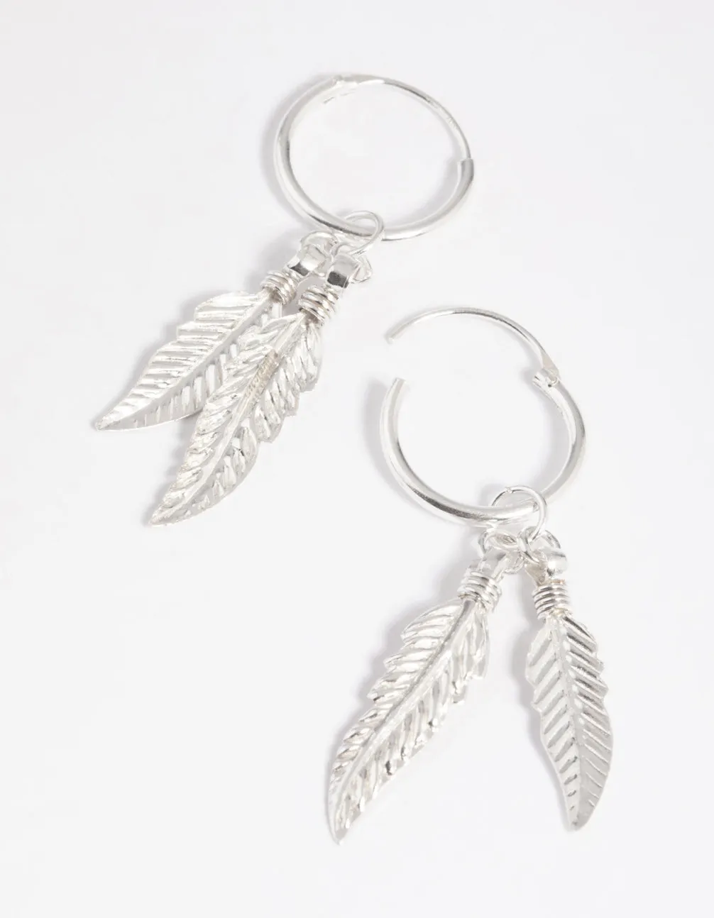 Sterling Silver Leaves Huggie Hoop Earrings