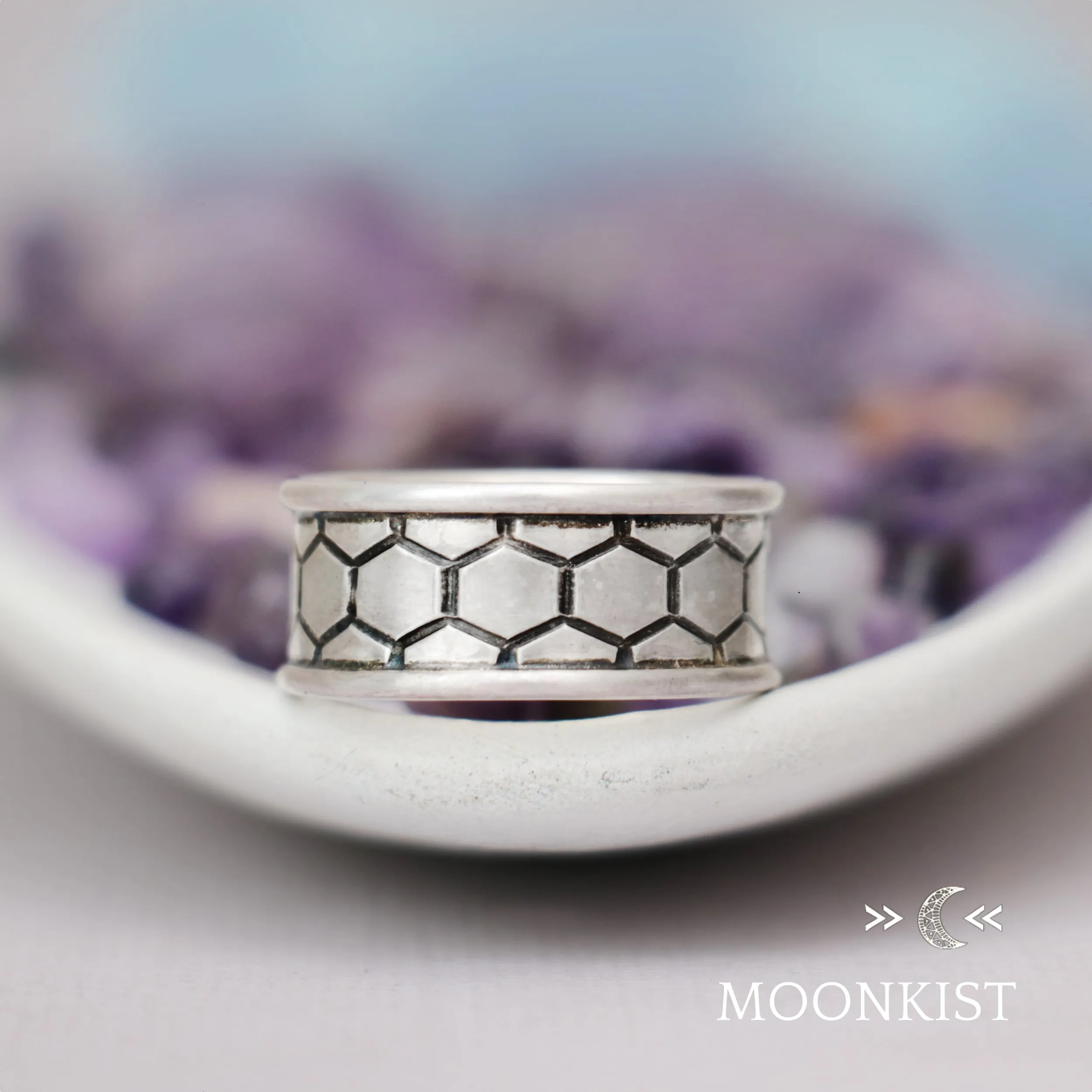 Sterling Silver Wide Hexagonal Wedding Ring  | Moonkist Designs